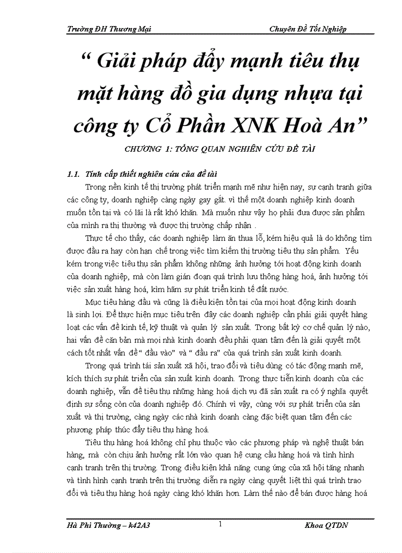 Giải pháp đẩy mạnh tiêu thụ mặt hàng đồ gia dụng nhựa tại công ty Cổ Phần XNK Hoà An 5