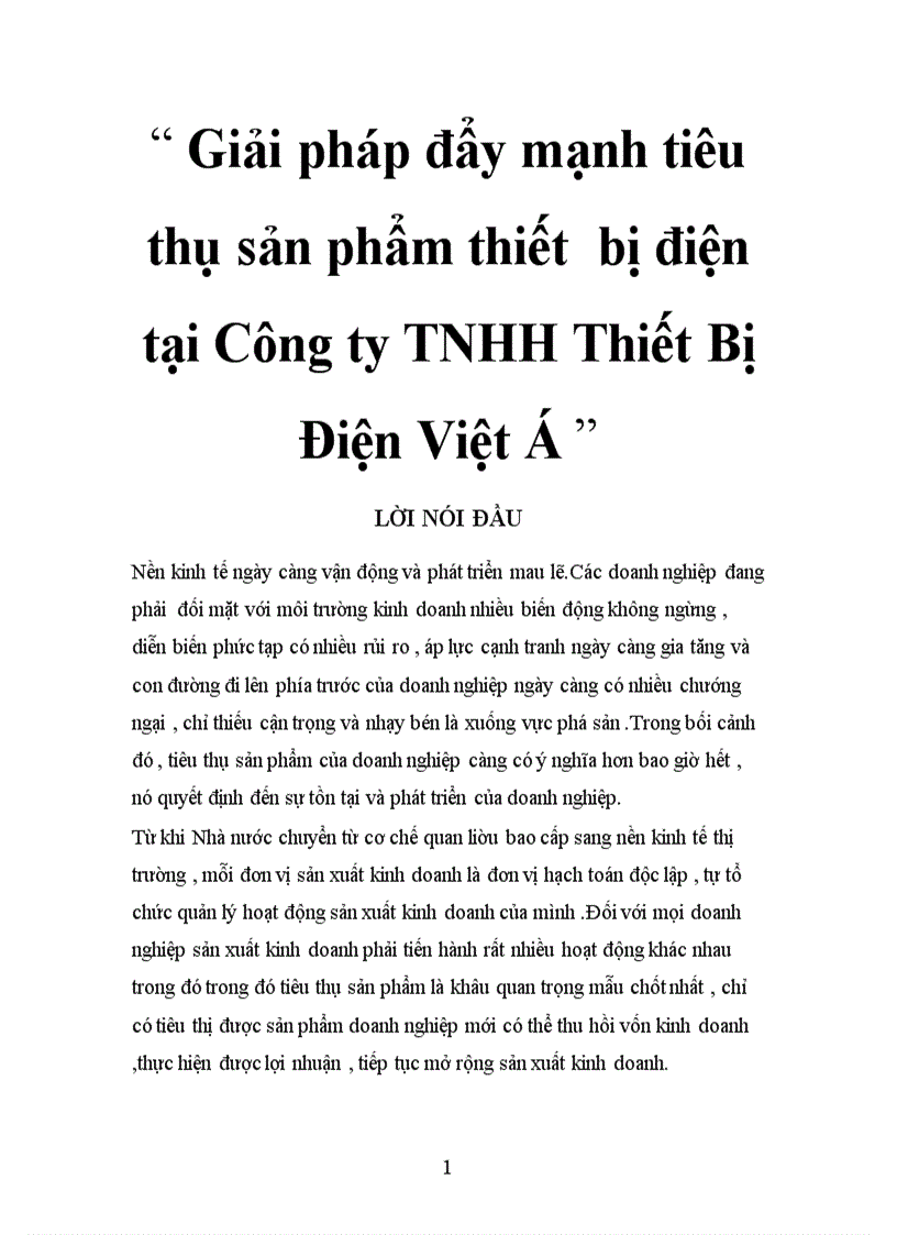 Giải pháp đẩy mạnh tiêu thụ sản phẩm thiết bị điện tại Công ty TNHH Thiết Bị Điện Việt Á