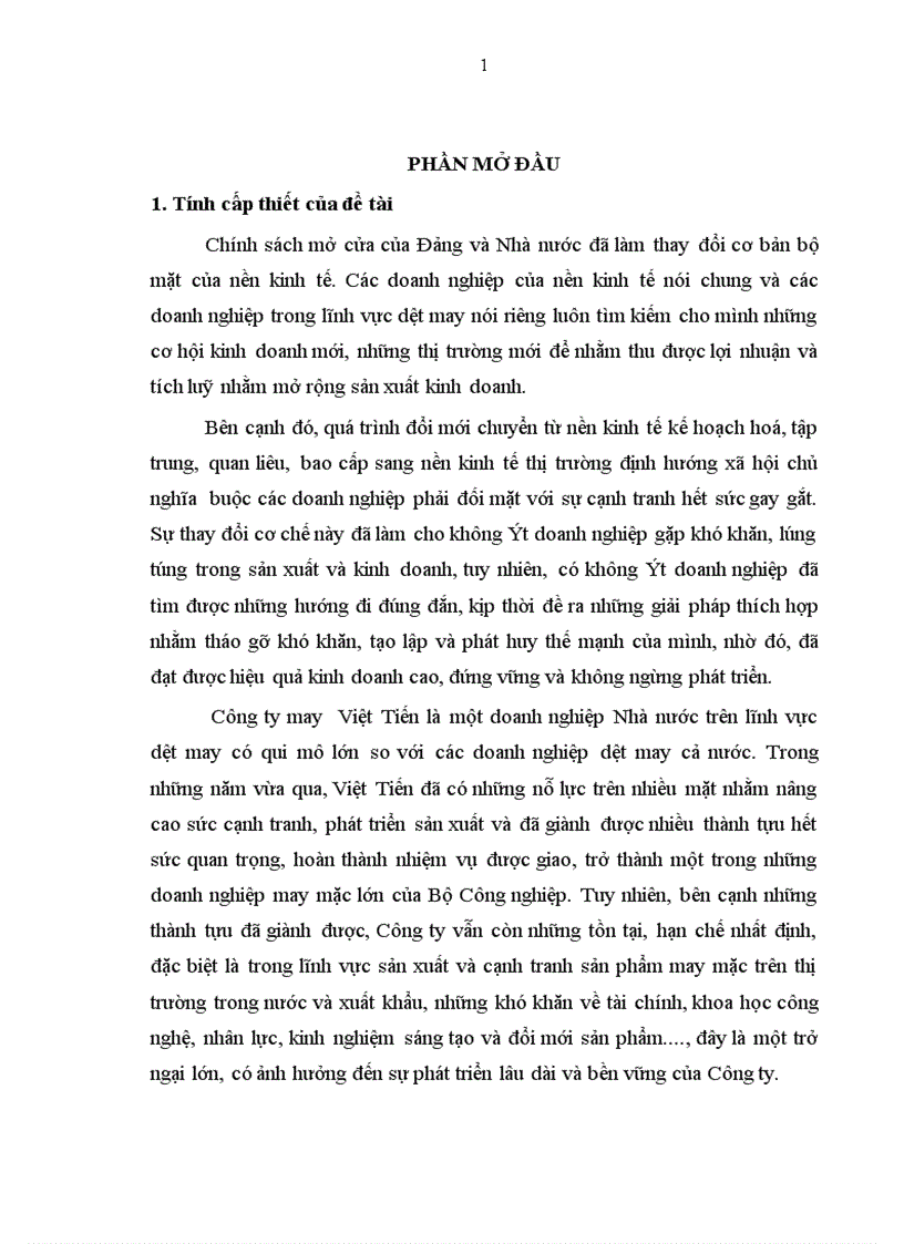 Một số giải pháp nhằm tăng khả năng cạnh tranh sản phẩm của Công ty may Việt Tiến 1