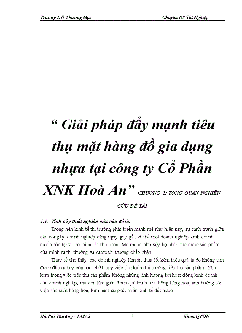 Giải pháp đẩy mạnh tiêu thụ mặt hàng đồ gia dụng nhựa tại công ty Cổ Phần XNK Hoà An 4