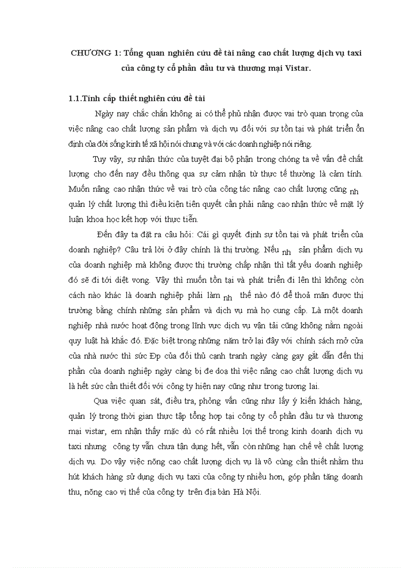 Giải pháp nâng cao chất lượng dịch vụ taxi của công ty cổ phần đầu tư và thương mại vistar