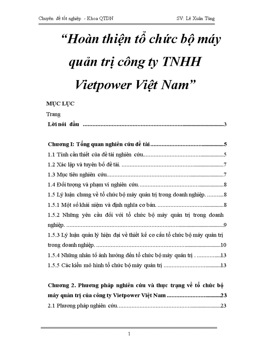 Hoàn thiện tổ chức bộ máy quản trị công ty TNHH Vietpower Việt Nam