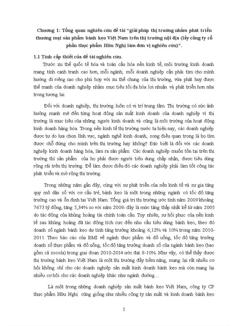 Giải pháp thị trường nhằm phát triển thương mại sản phẩm bánh kẹo Việt Nam trên thị trường nội địa lấy công ty cổ phần thực phẩm Hữu Nghị làm đơn vị nghiên cứu 1