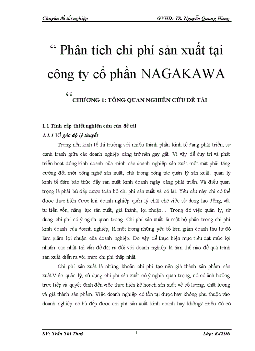 Phân tích chi phí sản xuất tại công ty cổ phần NAGAKAWA