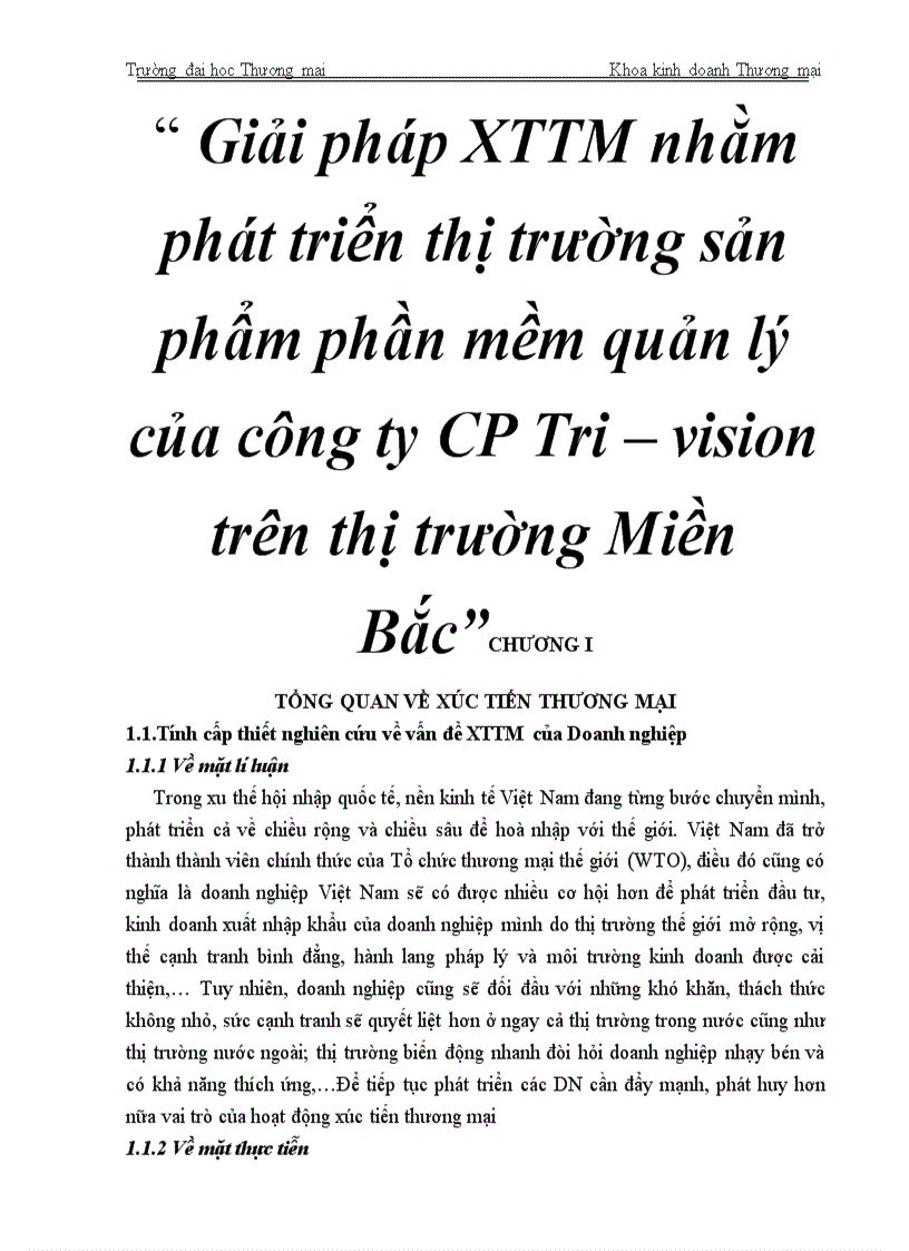 Giải pháp XTTM nhằm phát triển thị trường sản phẩm phần mềm quản lý của công ty CP Tri vision trên thị trường Miền Bắc