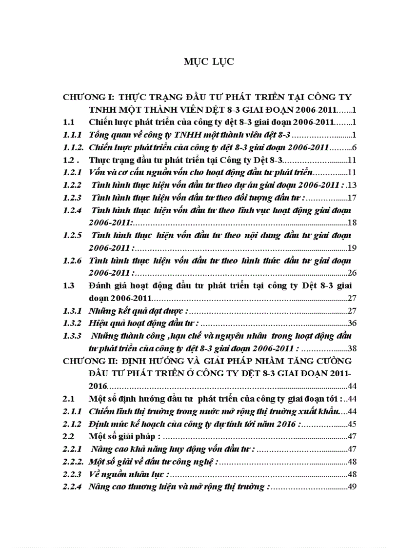 Định hướng và giải pháp nhằm tăng cường đầu tư phát triển ở công ty dệt 8 3 giai đoạn 2011 2016