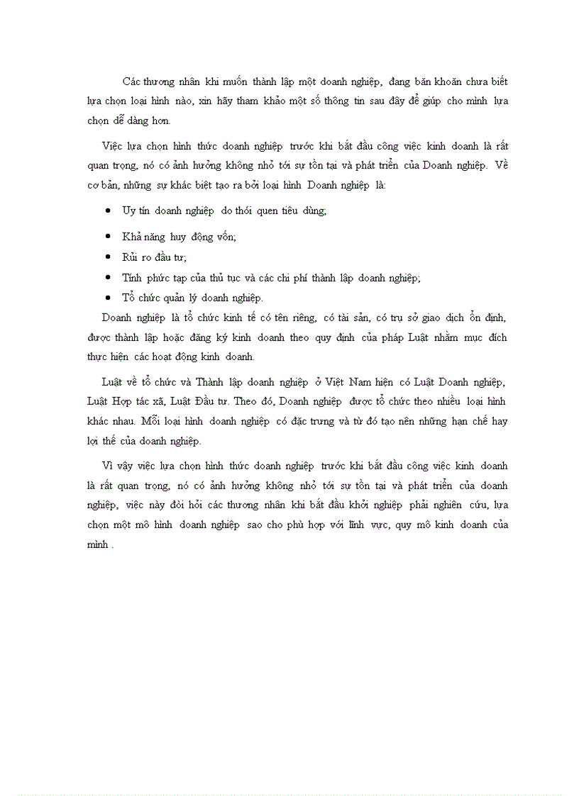 Lựa chọn loại hình doanh nghiệp