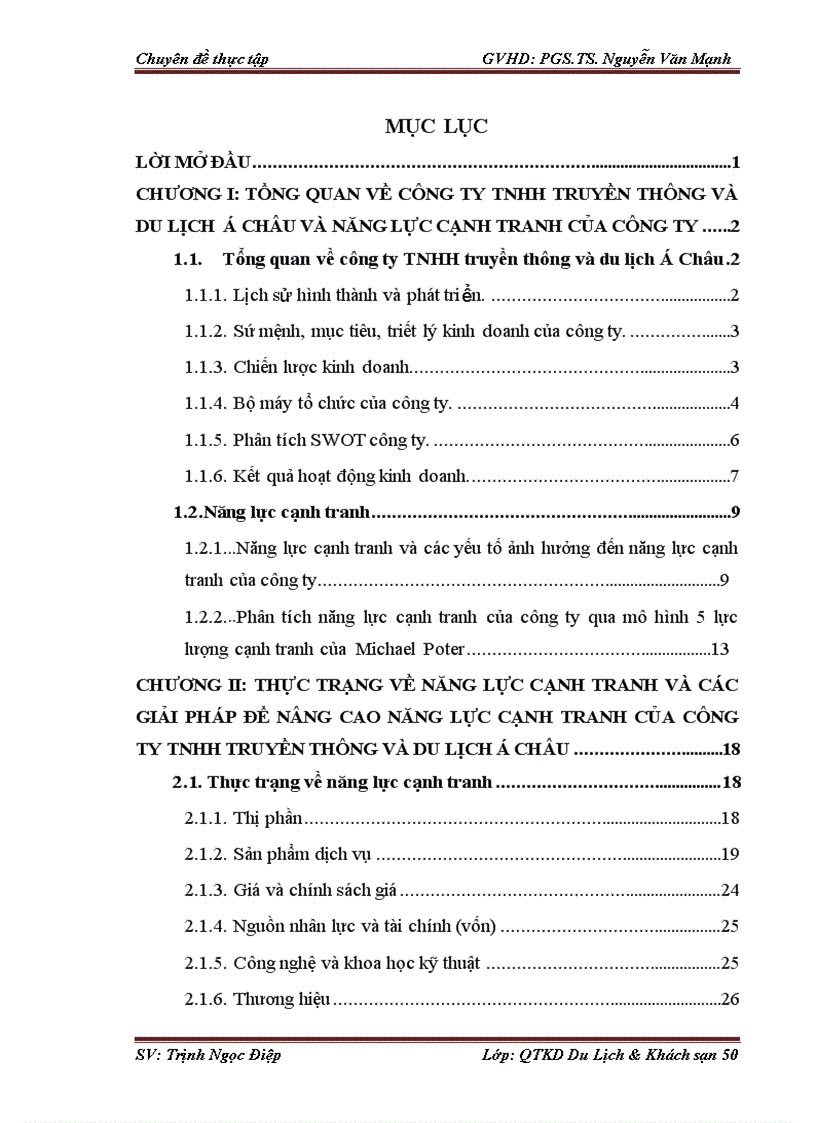 Thực trạng về năng lực cạnh tranh và các giải pháp để nâng cao năng lực cạnh tranh của công ty tnhh truyền thông và du lịch á châu