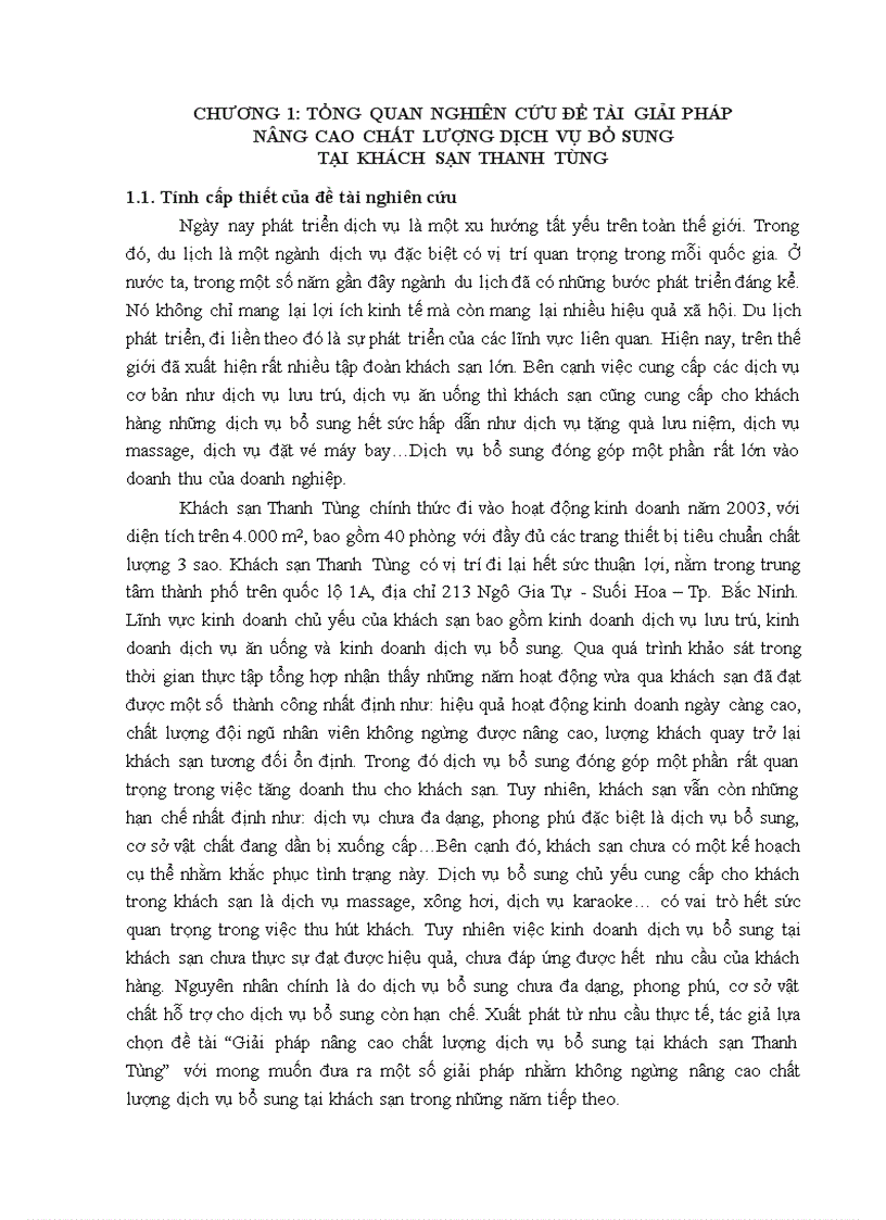 Đề tài giải pháp nâng cao chất lượng dịch vụ bổ sung tại khách sạn thanh tùng