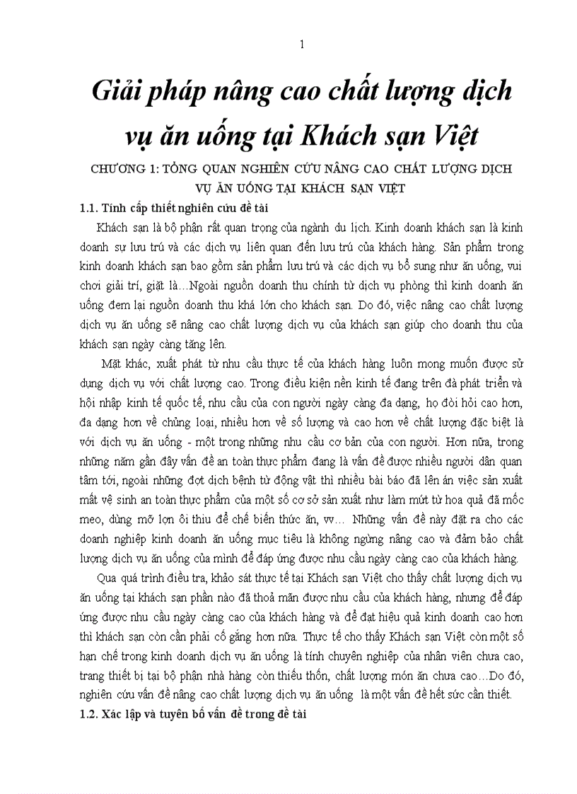 Giải pháp nâng cao chất lượng dịch vụ ăn uống tại Khách sạn Việt 3