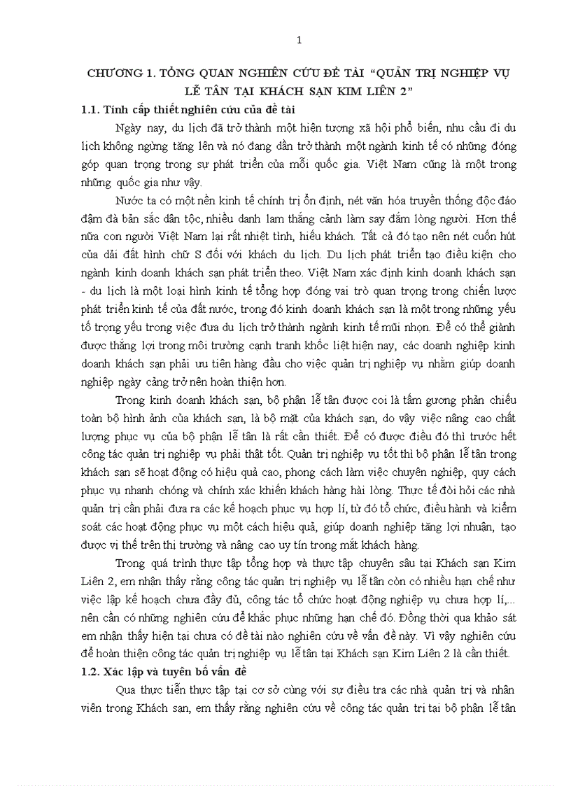 Đề tài quản trị nghiệp vụ lễ tân tại khách sạn kim liên 2