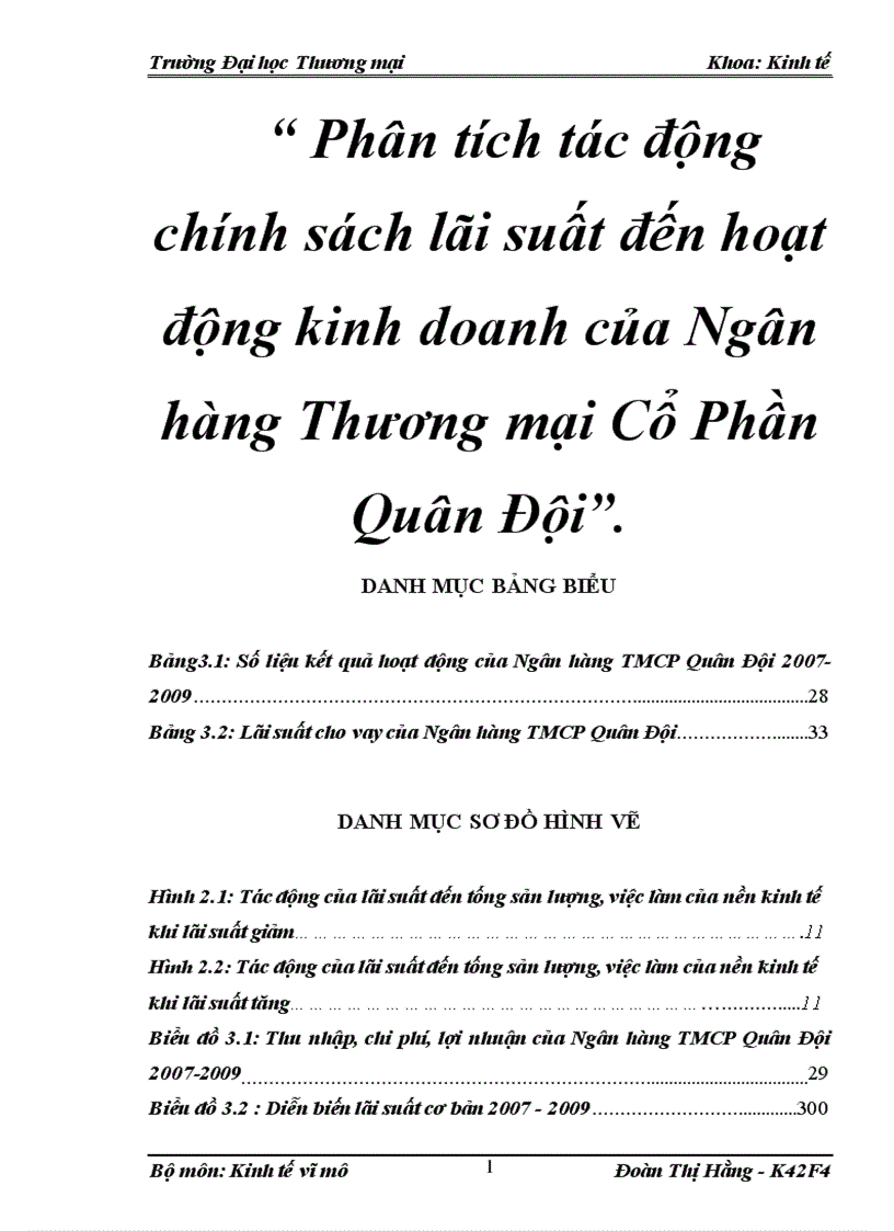 Phân tích tác động chính sách lãi suất đến hoạt động kinh doanh của Ngân hàng Thương mại Cổ Phần Quân Đội