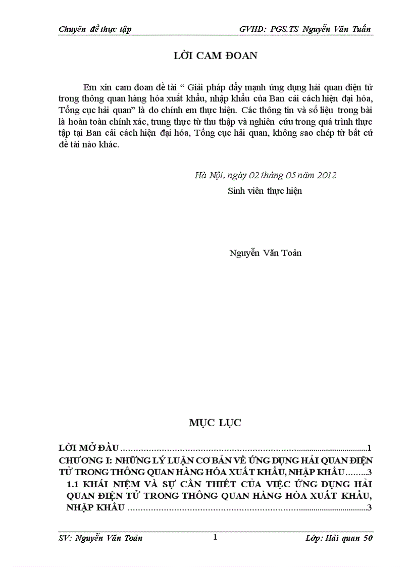 Thực trạng ứng dụng hải quan điện tử trong thông quan hàng hóa xuất khẩu nhập khẩu của ban cải cách hiện đại hóa tổng cục hải quan