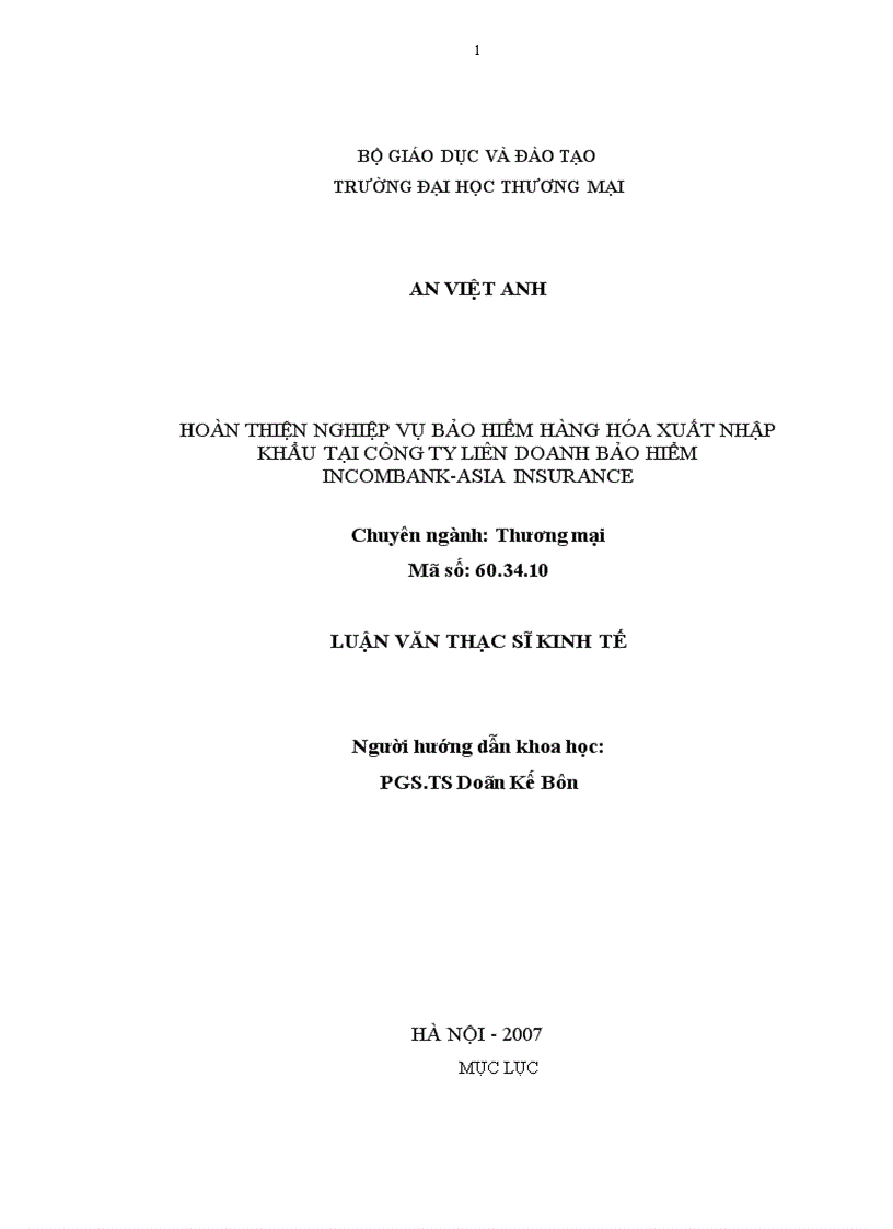 Hoàn thiện nghiệp vụ bảo hiểm hàng hóa xuất nhập khẩu tại công ty liên doanh bảo hiểm incombank asia insurance