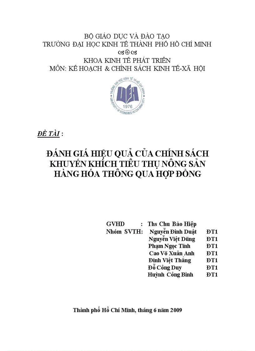 Đánh giá hiệu quả của chính sách khuyến khích tiêu thụ nông sản hàng hóa thông qua hợp đồng