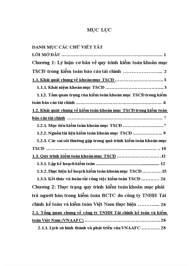 Hoàn thiện quy trình kiểm toán khoản mục tài sản cố định trong kiểm toán báo cáo tài chính do công ty TNHH Tài chính kế toán và kiểm toán Việt Nam thực hiện