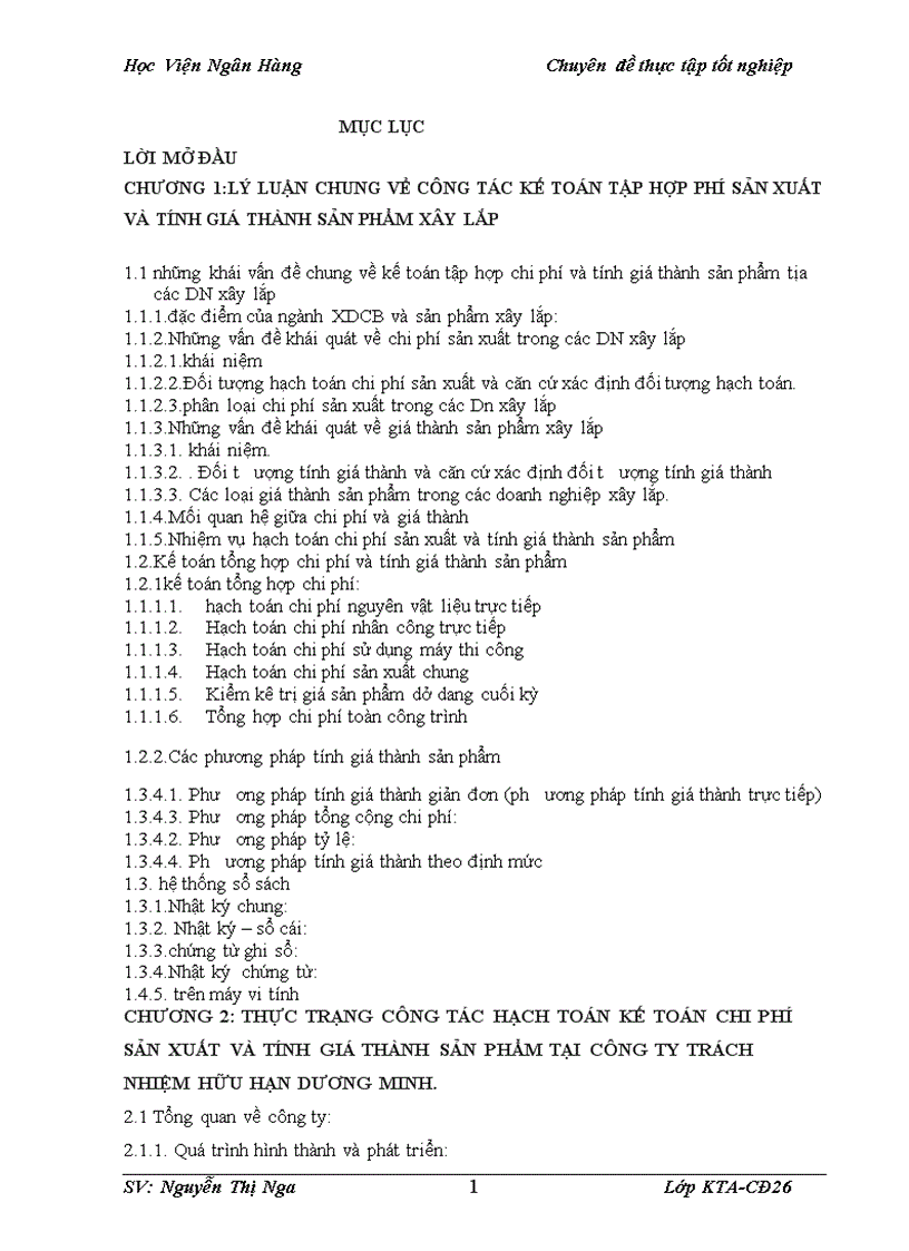 Hoàn thiện công tác kế toán chi phí sản xuất và tính giá thành sản phẩm tại Công ty TNHH Dương Minh 1