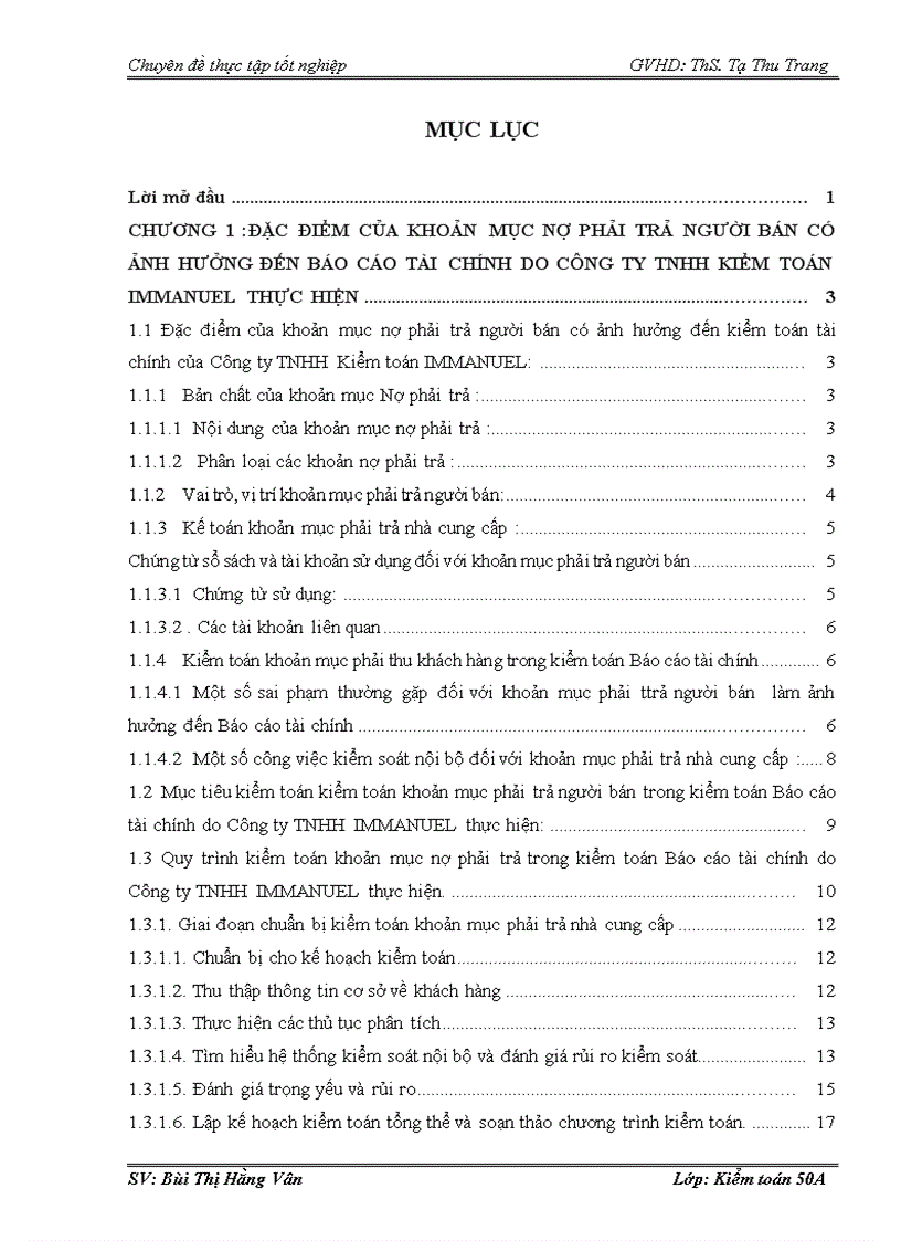 Vận dụng quy trình kiểm toán vào kiểm toán khoản mục phải trả nhà ucng cấp trong kiểm toán Báo cáo tài chính do công ty TNHH Kiểm toán IMMANUELthực hiện