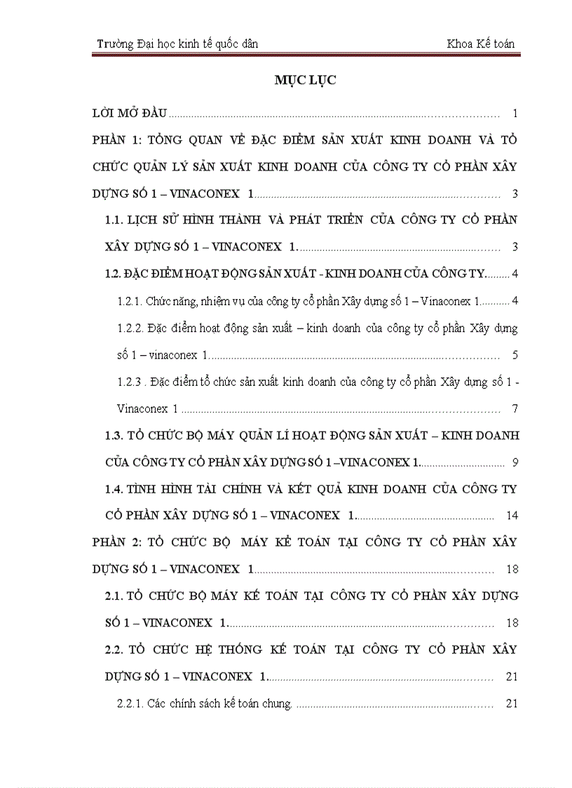 Báo cáo kế toán thực tập tổng hợp tại Công ty cổ phần Xây dựng số 1 Vinaconex