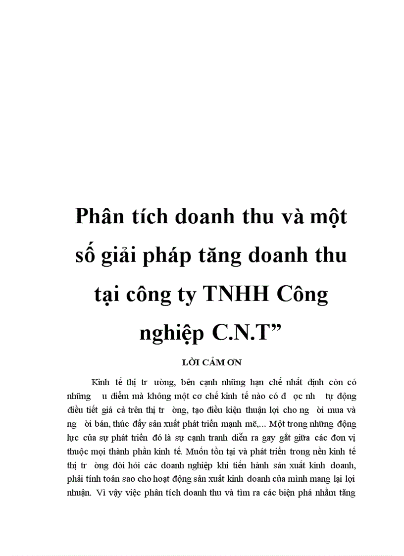 Phân tích doanh thu và một số giải pháp tăng doanh thu tại công ty TNHH Công nghiệp C N T 3