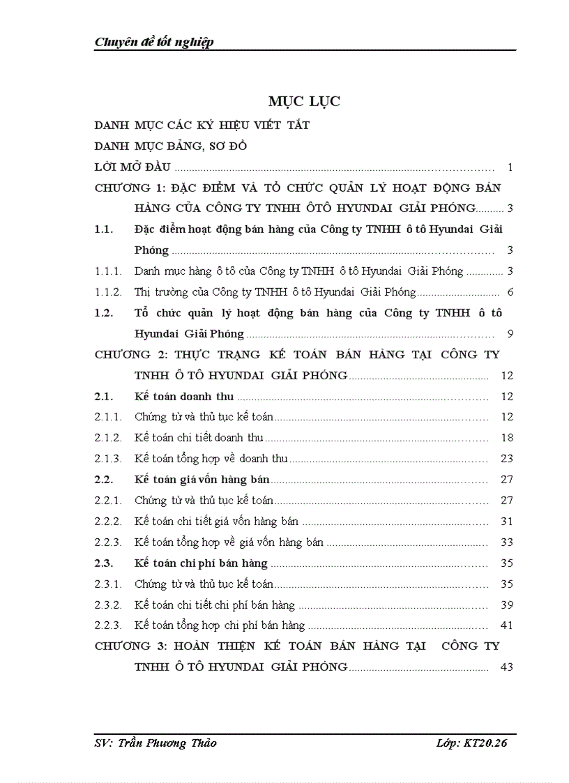 Hoàn thiện kế toán bán hàng tại công ty TNHH ô tô Hyundai Giải Phóng