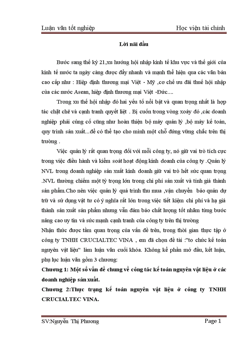 Kế toán nguyên vật liệu ở công ty TNHH CRUCIALTEC VINA