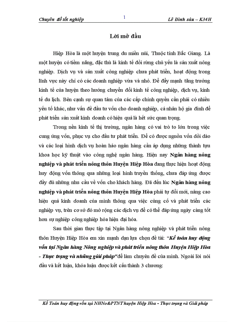Kế toán huy động vốn tại Ngân hàng nông nghiệp và phát triển nông thôn Huyện Hiệp Hòa Thực trạng và những giải pháp