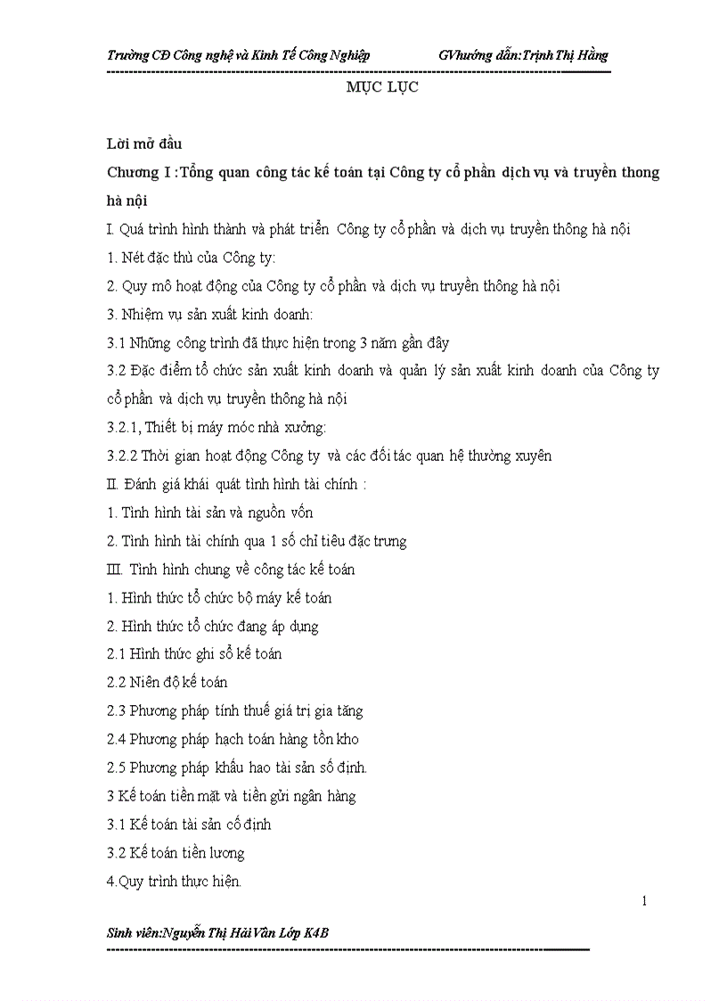Tổ chức kế toán bán hàng và xác định kết quả kinh doanh tại Công ty cổ phần dịch vụ và truyền thông hà nội 1