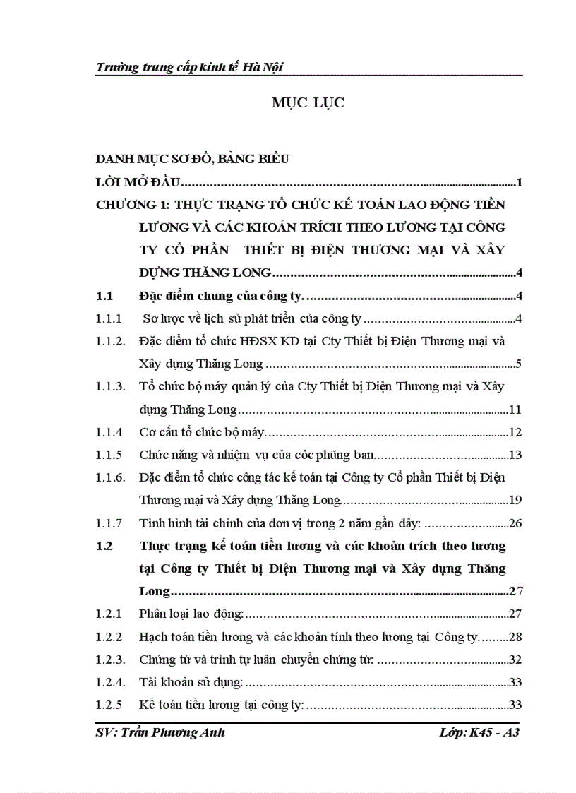 Kế toán tiền lương và các khoản trích theo lương tại Công ty Thiết bị Điện Thương mại và Xây dựng Thăng Long