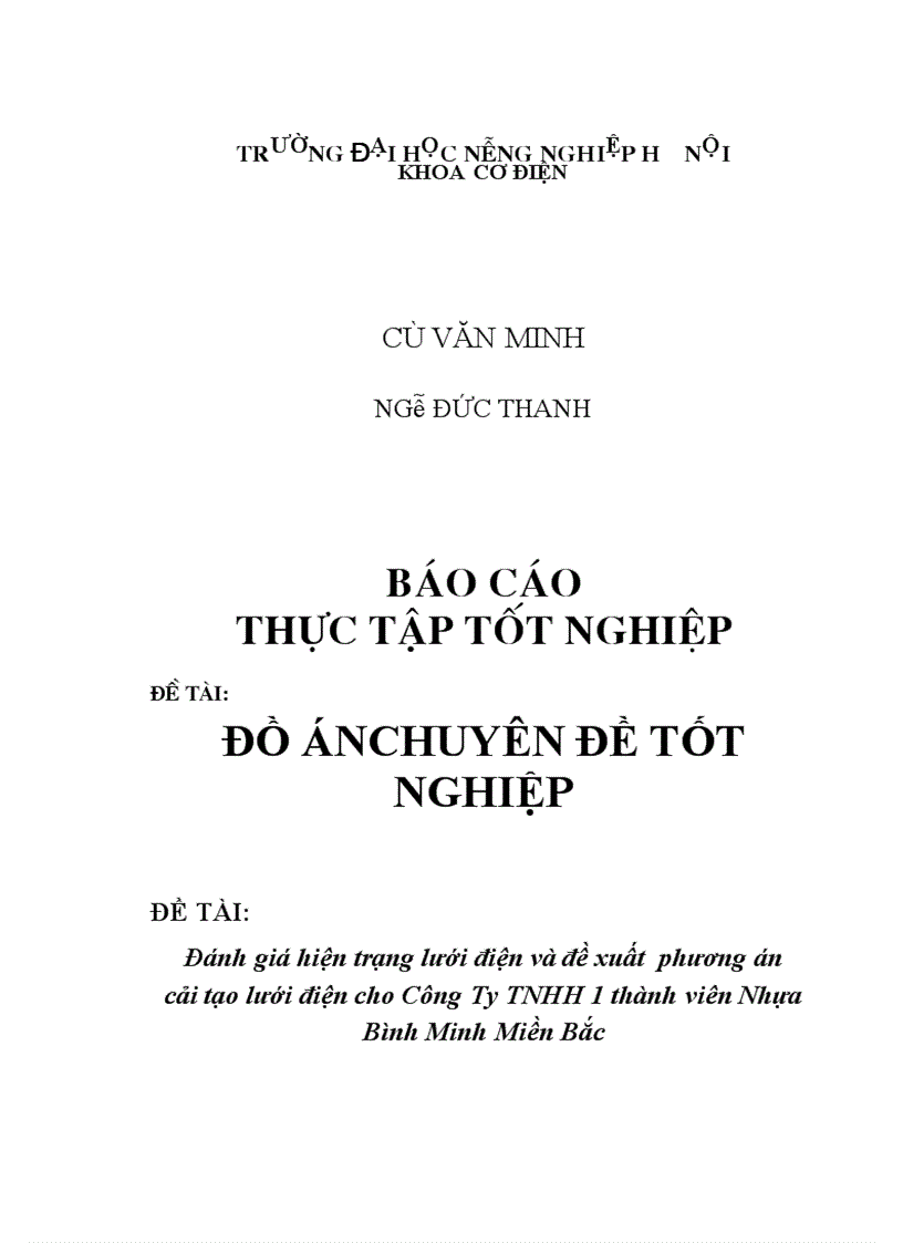 Đánh giá hiện trạng lưới điện và đề xuất phương án cải tạo lưới điện cho Công Ty TNHH 1 thành viên Nhựa Bình Minh Miền Bắc