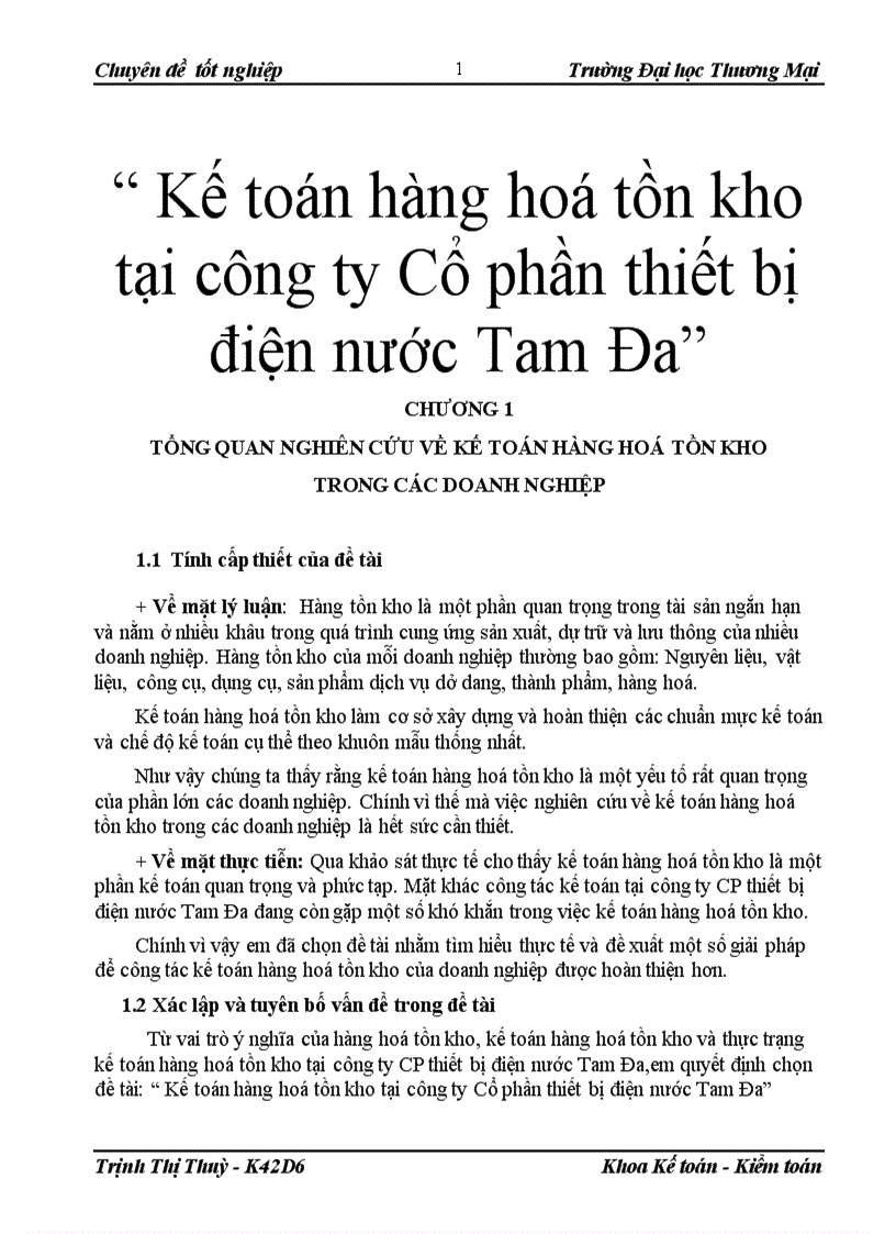 Kế toán hàng hoá tồn kho tại công ty Cổ phần thiết bị điện nước Tam Đa 4