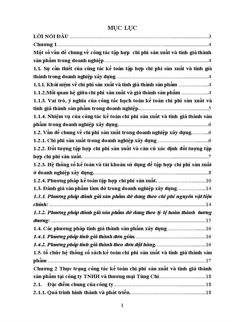 Hoàn thiện công tác kế toán tập hợp chi phí sản xuất và tính giá thành sản phẩm ở công ty TNHH và thương mại Tùng Chi