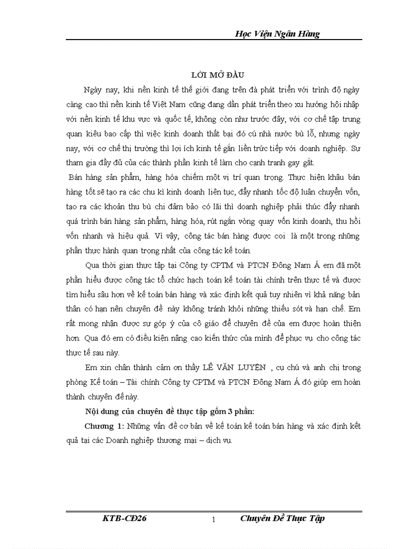 Thực trạng về công tác kế toán bán hàng và xác định kết quả tại Công ty CPTM và PTCN Đông Nam Á