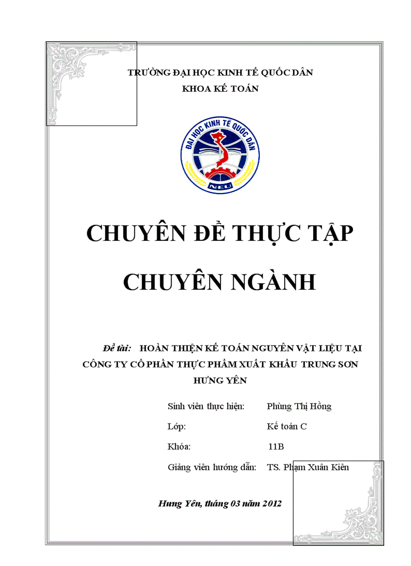 Hoàn thiện kế toán nguyên vật liệu tại công ty cổ phần thực phẩm xuất khẩu trung sơn HƯNG YÊN 3