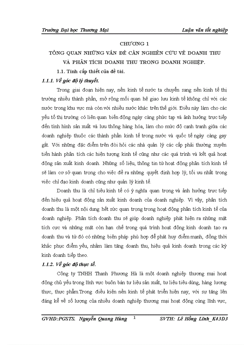 Phân tích doanh thu tại công ty TNHH Thanh Phương Hà