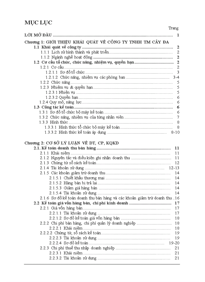 Kế toán dt CP KQKD tại công ty TNHH TM CÂY ĐA