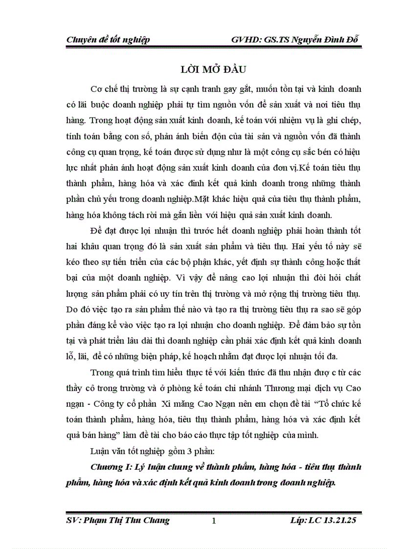 Kế toán thành phẩm hàng hóa tiêu thụ thành phẩm hàng hóa và xác định kết quả bán hàng tại Chi nhánh thương mại dịch vụ Cao Ngạn Công ty cổ phần xi măng Cao Ngạn