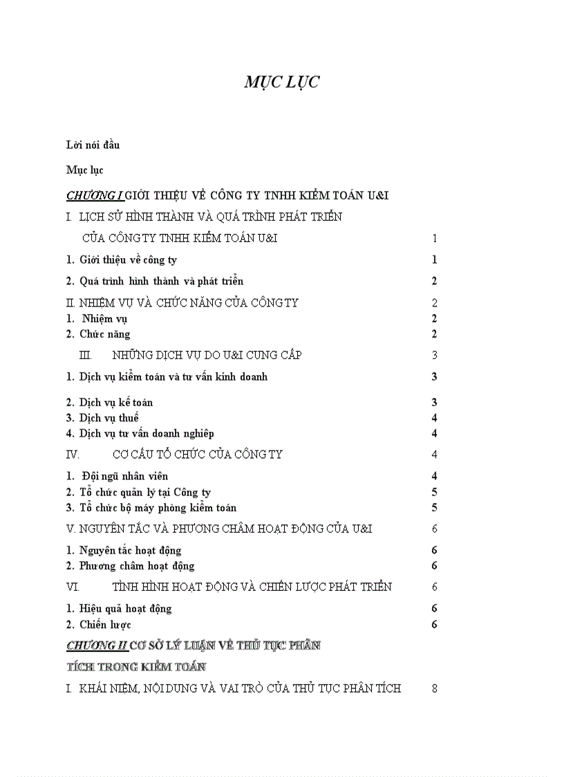 Thủ tục phân tích áp dụng trong kiểm toán báo cáo tài chính tại công ty tnhh kiểm toán u i