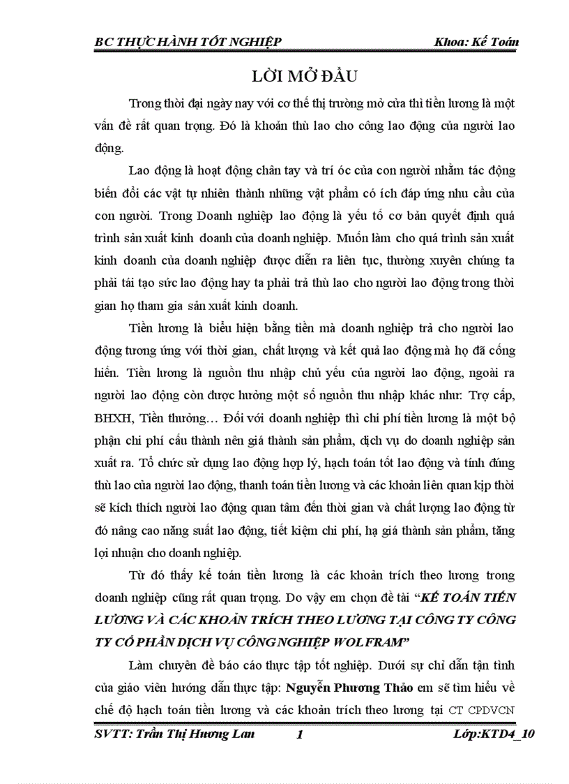 Kế toán tiến lương và các khoản trích theo lương tại công ty công ty cổ phần dịch vụ công nghiệp WOLFRAM