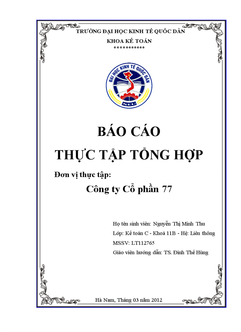 Báo cáo kế toán thực tập tổng hợp tại Công ty Cổ phần 77