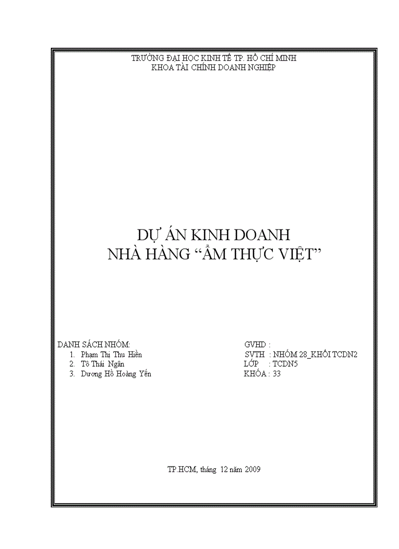 Dự án kinh doanh nhà hàng ẩm thực việt