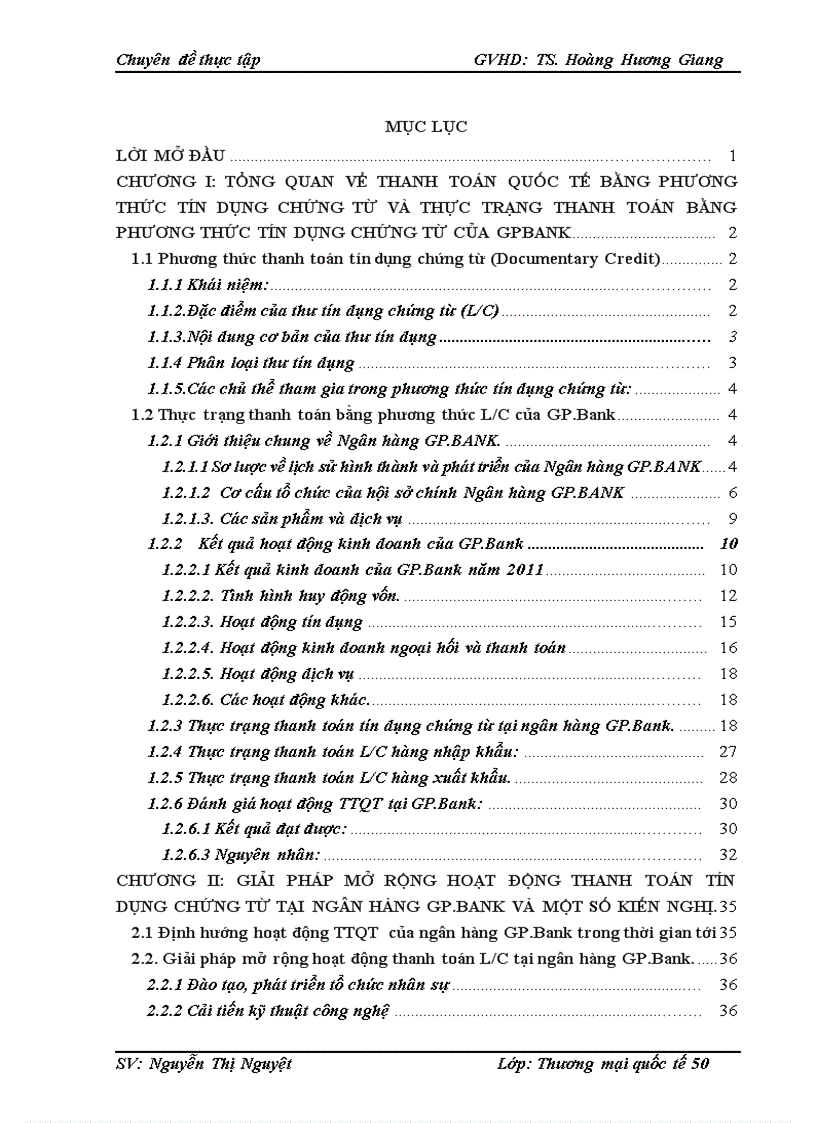 Phát triển hoạt động thanh toán quốc tế bằng phương thức tín dụng chứng từ của ngân hàng GP Bank