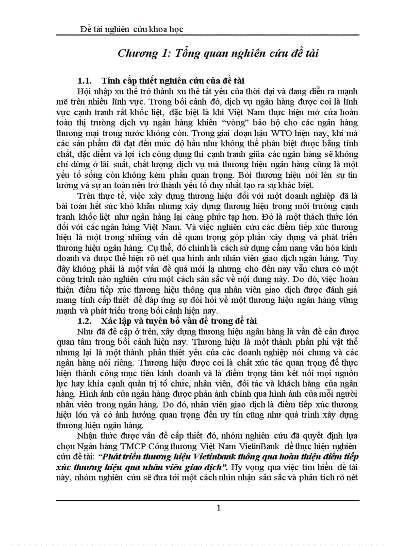 Phát triển thương hiệu Vietinbank thông qua hoàn thiện điểm tiếp xúc thương hiệu qua nhân viên giao dịch
