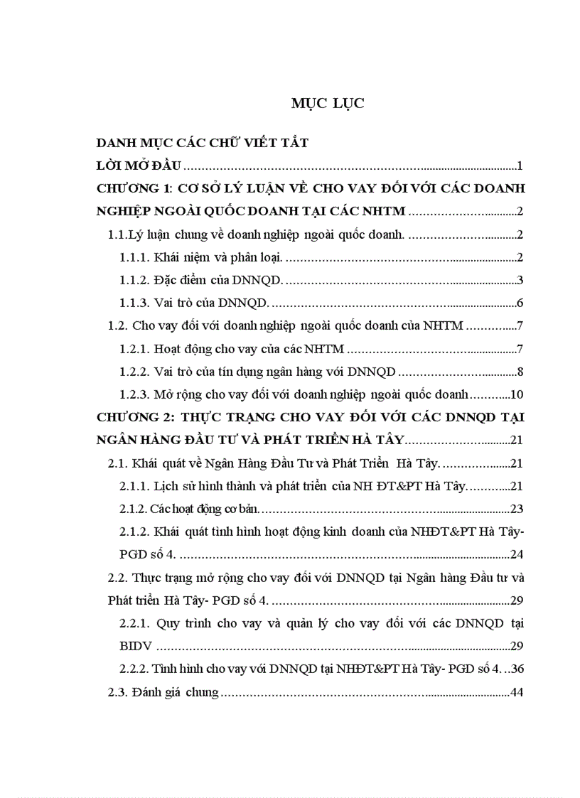 Giải pháp mở rộng cho vay đối với doanh nghiệp ngoài quốc doanh Ngân hàng đầu tư và phát triển Việt Nam Chi nhánh Hà Tây PGD số 4 1
