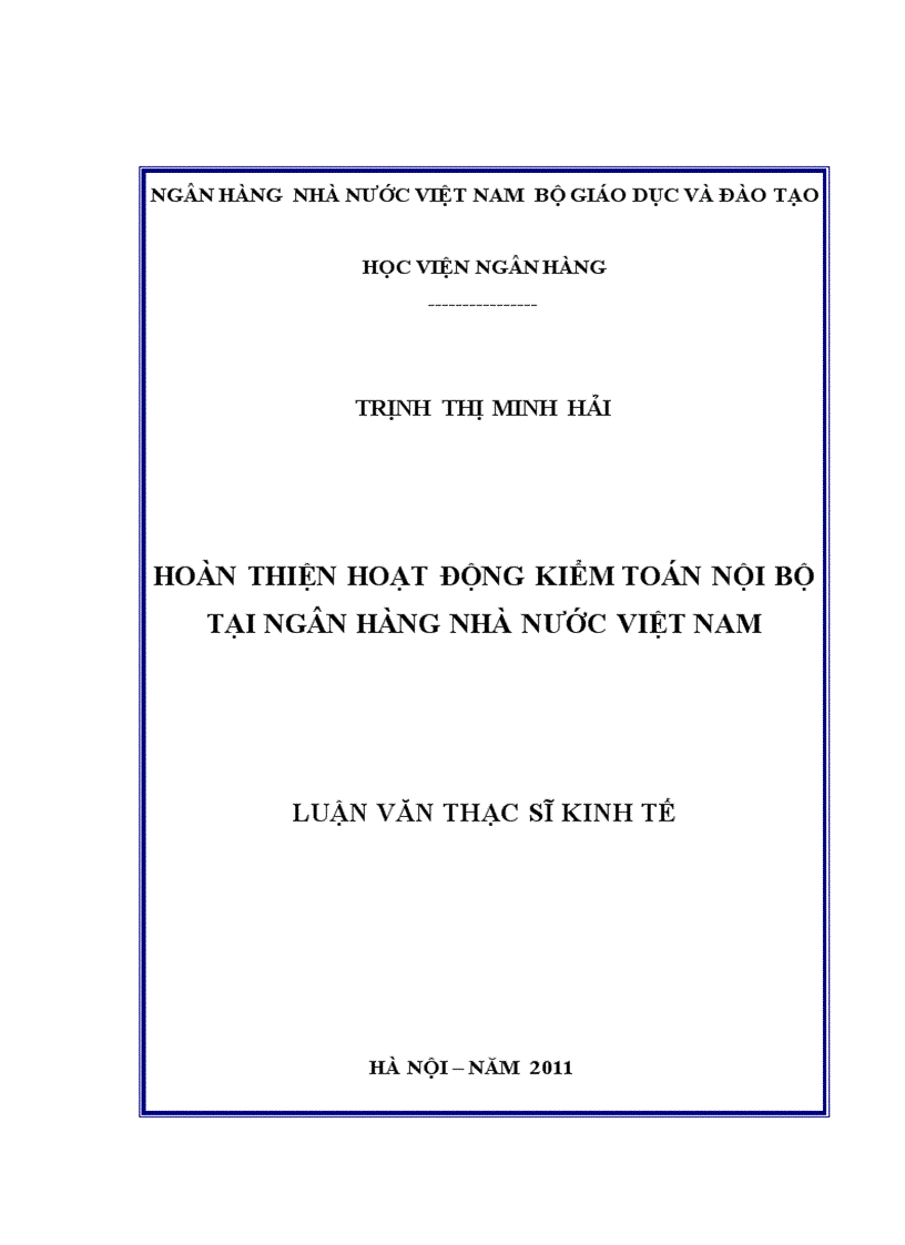 Hoàn thiện hoạt động kiểm toán nội bộ tại ngân hàng nhà nước việt nam