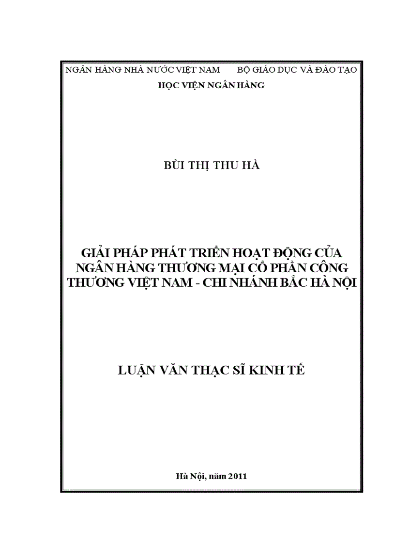 Giải pháp phát triển hoạt động của ngân hàng thương mại cổ phần công thương việt nam chi nhánh bắc HÀ NỘI