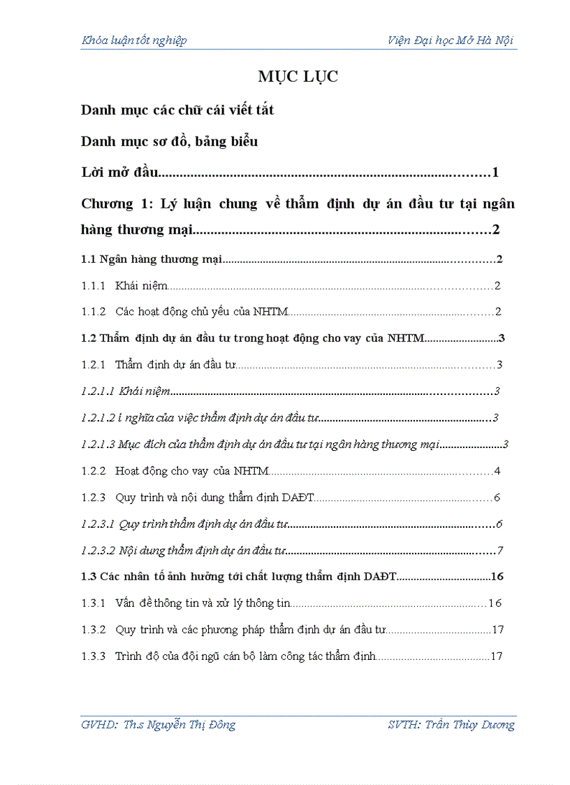 Giải pháp nâng cao chất lượng thẩm định dự án đầu tư tại Chi nhánh Ngân hàng TMCP Công thương Nam Định