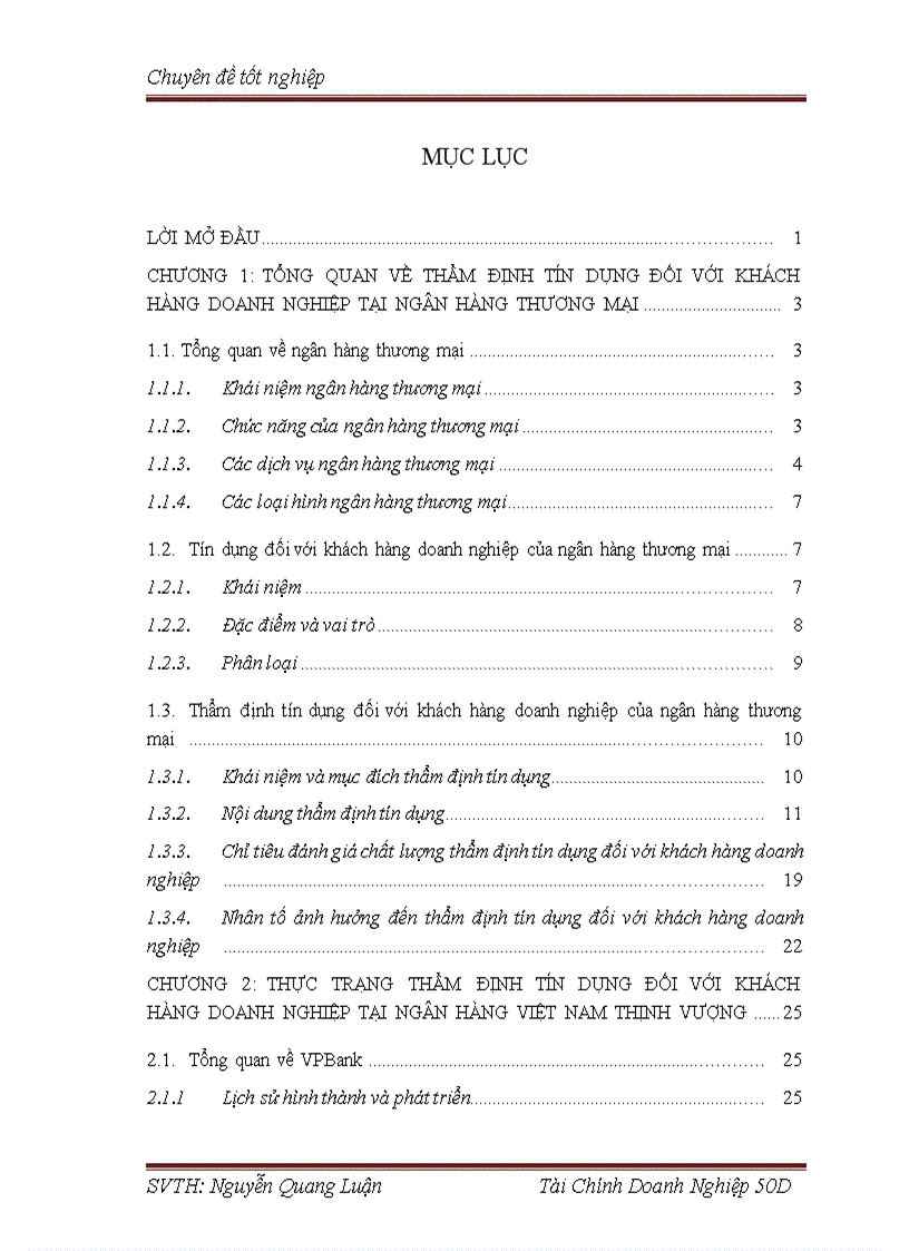 Nâng cao chất lượng thẩm định tín dụng đối với khách hàng doanh nghiệp tại ngân hàng thương mại cổ phần Việt Nam Thịnh Vượng VPBank