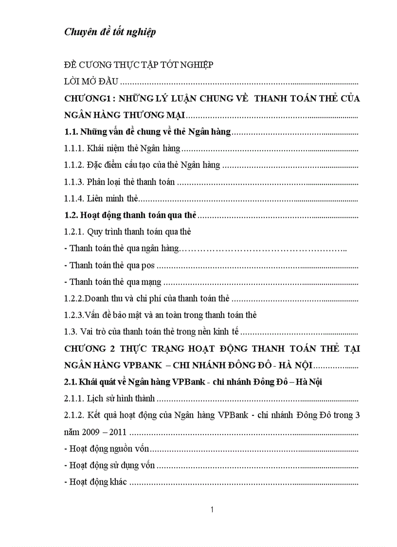 Một số giải pháp nhằm đẩy mạnh hoạt động thanh toán thẻ tại Ngân hàng VPBank chi nhánh Đông Đô Hà Nội