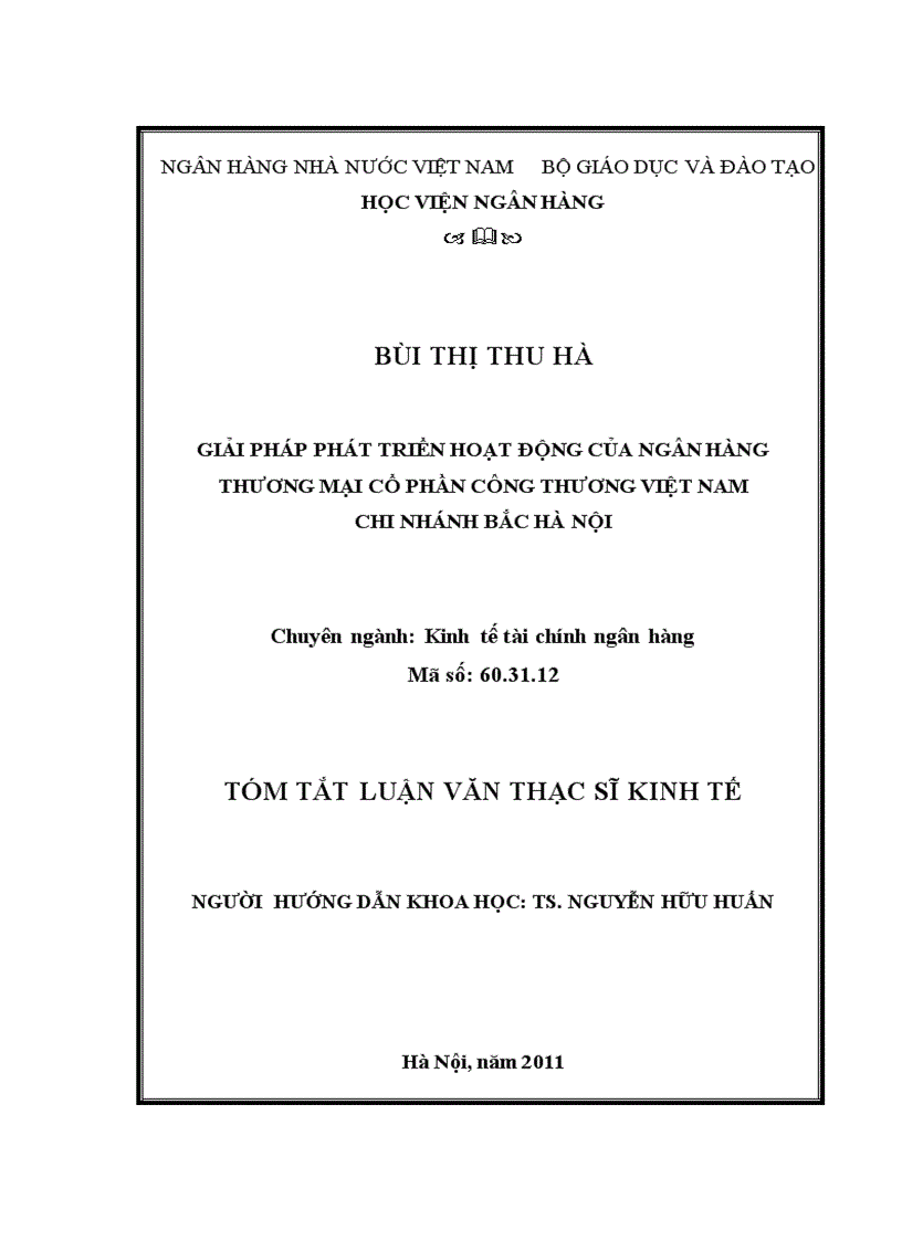 Giải pháp phát triển hoạt động của ngân hàng thương mại cổ phần công thương việt nam chi nhánh bắc HÀ NỘI 1